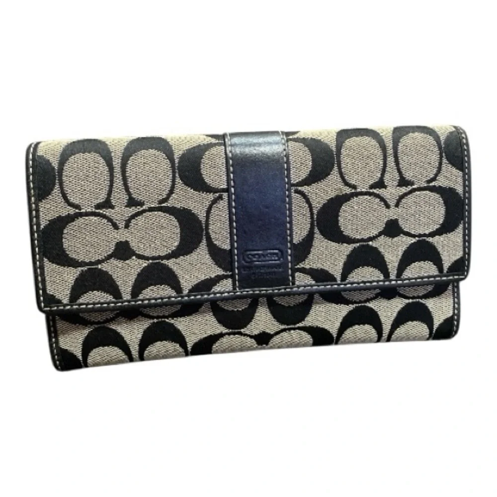 Vintage Coach Black And  Gray Legacy Trifold Signature Wallet